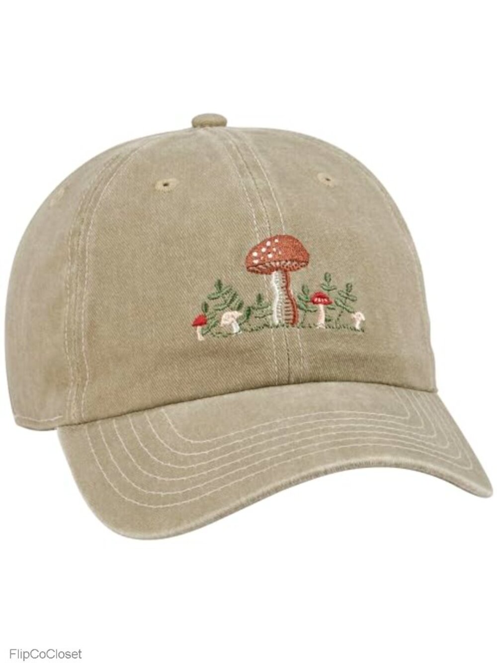 Stonewashed Cotton Adjustable Baseball Cap with Embroidered Snail & Mushroom